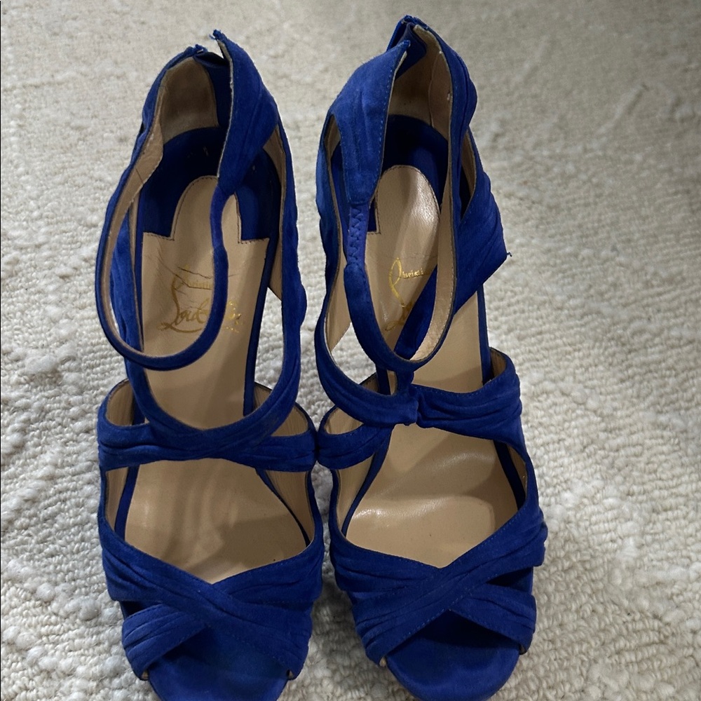Christian Louboutin kashou blue pervanche suede Heels 37 120 - Picture 2 of 7